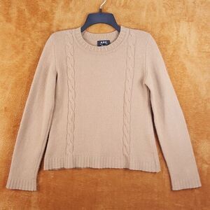 APC Womens Sweater XS Tan Pullover Crew Tight Cableknit Wool Cashmere Knit